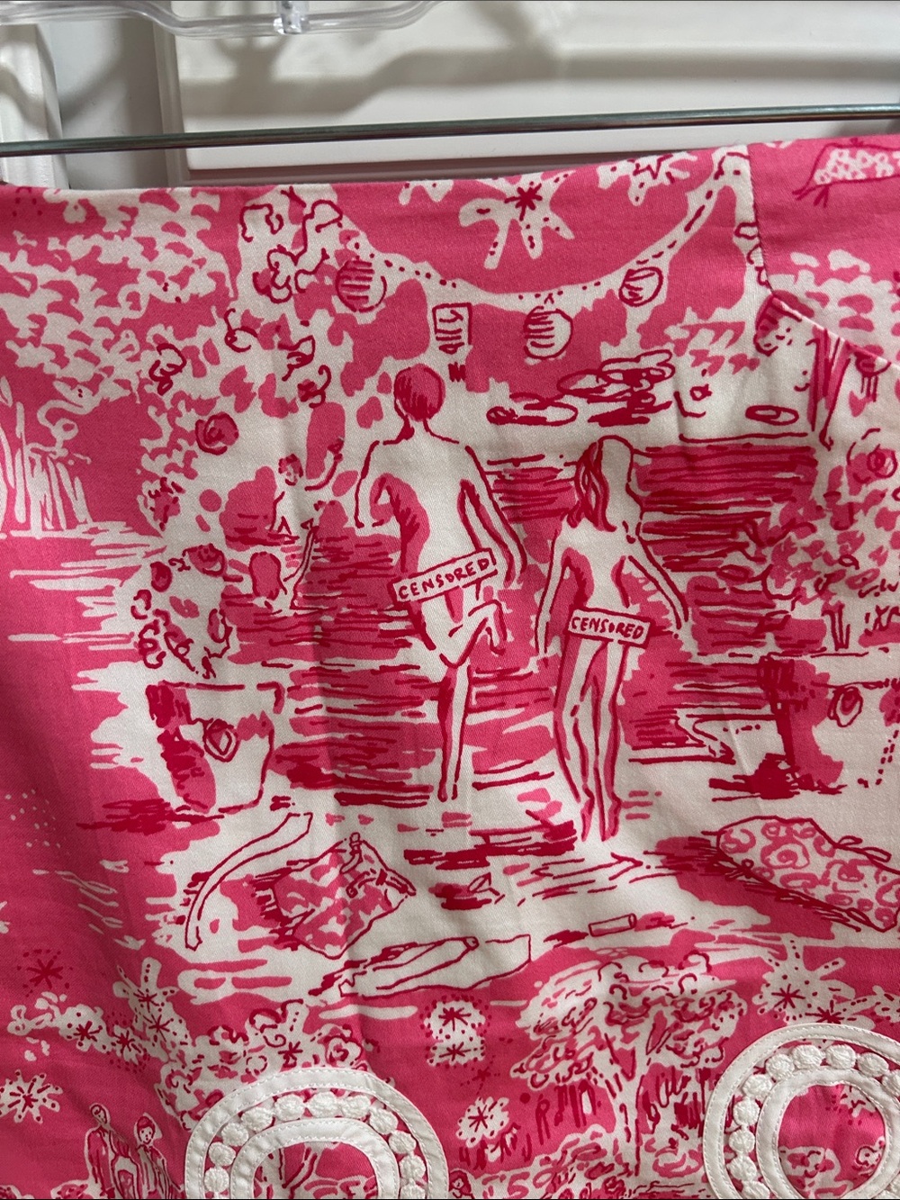 Vintage Lilly Pulitzer Hot Pink Toile Mini Skirt with White Embroidery - Picture 2 of 7